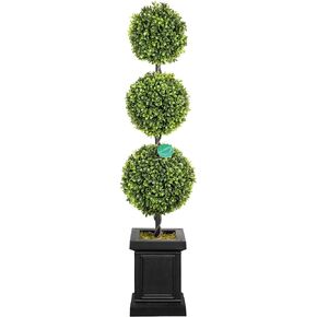 Artificial Boxwood Topiary Tree, 3.5ft Outdoor Porch Tree, All-Year Green Boxwood Plants Topiary Trees Artificial Outdoor with Sturdy Pot for Porch Outdoor Indoor (Ball)