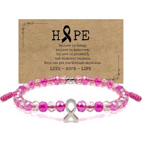 LAMIBEE Bracelet For A Cause, Crystal Bead Bracelet, Awareness Ribbon Bangle Bracelets, Wristbands for Awareness, Protection Surfer String Bracelet for Men, Women