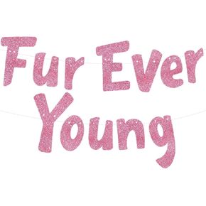 BEISHIDA Black Glitter Furever Young Banner,No DIY,Dog/Cat Birthday Decoration Banner, funny party Supplies for Puppy and Kitten