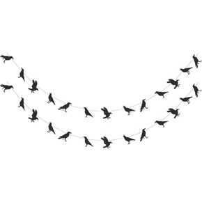 2 Pcs Halloween Crows Banners Hanging Paper Garlands For Theme Party Favors Yard Haunted House Decoration