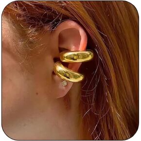 Chunky Gold Ear Cuff Earrings for Women Non Piercing,18K Gold Stainless Steel Chunky Round Huggie Minimalism Ear Clip on Earrings Ear for Women Cuff Ear Cartilage Clip Jewelry