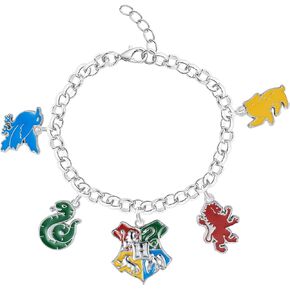Harry Potter Charm Bracelet for Women Official License, 7"+1" Fashion Bracelet with 5 Hogwarts House Charms