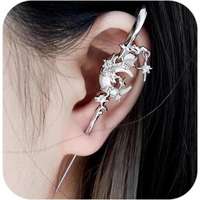 Moon Earrings Hook Earrings for Women Ear Cuffs Hook Needle Piercing Earring Piercing Wrap Punk Unique Piercing Accessories for Women Halloween Costumes Accessories