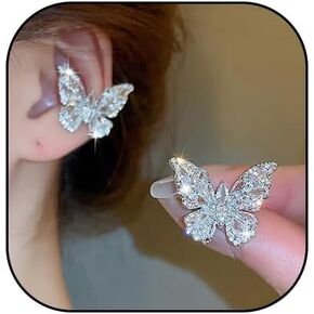 Crystal Butterfly Huggie Ear Cuff Earrings for Women Rhinestone Butterfly Clip On Cartilage Earring Butterflyt Non Piercing Earring Jewelry