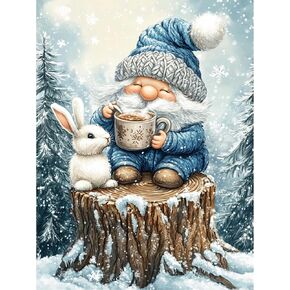 Christmas Diamond Painting for Adults, Gnome Diamond Art Kits for Beginner, Full Round Drill 5D Winter Forest Painting with Diamonds,Diy Crafts Rabbit Gem Art for Christmas Decor 12 X 16 IN
