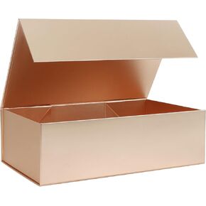 Black Gift Box with Magnetic Lids 13.8x8.3x4.4 in, Large Bridesmaid Groomsman Proposal Boxes 1 Pack, Collapsible Rectangle Storage Box