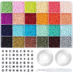 Ybxjges 7200Pcs 3mm Glass Seed Beads for Bracelet Making Kit Small Tiny Beads Kit for Jewelry Making with Pony Beads Letter Beads Jewelry Making Supplies