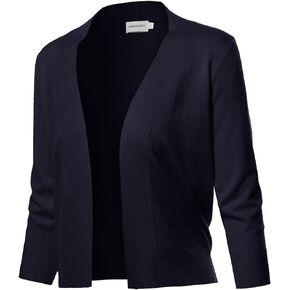 Women's Solid Soft Stretch 3/4 Sleeve Layer Short Cardigan in Kuwait