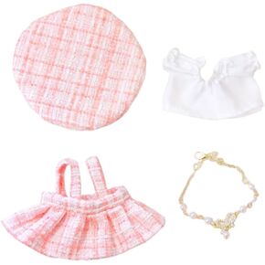 niannyyhouse 10cm~15cm Plush Doll Clothes Berets Suspender Skirt White Shirt Accessories Doll Dress Up (Blue)
