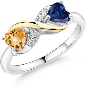 Gem Stone King 925 Silver and 10K Yellow Gold Yellow Citrine Blue Created Sapphire and White Lab Grown Diamond Ring (1.00 Cttw, Gemstone Birthstone, Available In Size 5, 6, 7, 8, 9)