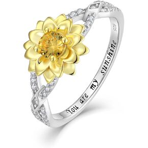 Sunflower Ring for Women Sterling Silver Cubic Zirconial Sterling Silver You are My Sunshine Band Rings for Women
