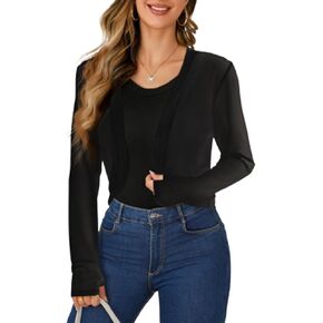 Women's Cardigan Shrug Mesh Long Sleeve Tulle Shawl Top with Sun Protection