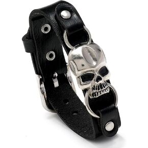 Leather Skull Bracelet for Men Gothic Punk Bracelets Vintage Black Bracelet Cuff Jewelry Wristband for Festival