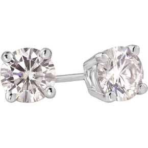 18k Gold Round Moissanite Stud Earrings (1 to 7ct TGW, J-K) 4-Prong Set, Push-Back by Diamond Wish