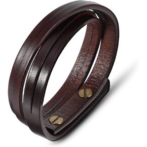 Brown Leather Bracelet Pu Leather Cuff Bracelet Punk Style Leather Wrap Wristband for Men Metal Snap Button Punk Leather Wristbands for Men Punk Rock Adjustable Buckle Wristband in Saudi Arabia