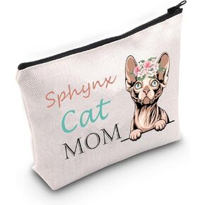 Sphynx Cat Mom Cosmetic Bag Sphynx Mom Makeup Zipper Pouch Bag for Women Girls Nerdy Glasses Hairless Cat Lover Gift (Sphynx)