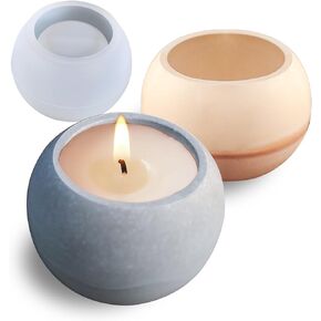 Wehous Round Concrete Candle Jar Mold Silicone Epoxy Resin Mold Trinket Box Container Storage Mould for Jewelry Makeup Brush Candle Holder Succulent Plant Pot DIY Resin Art Craft Home Decor Supplies