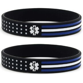 Inkstone (6-pack) Thin White Line American Flag Bracelets for EMS Workers - Bulk Pack of 6 Silicone Rubber Wristbands for Emergency Medical Services - Accessories Gifts for Paramedics EMTs Men Women