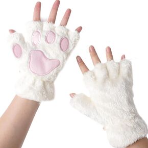Fingerless Cat Paw Gloves, Furry Bear Paw Gloves, Winter Plush Gloves Cosplay Costume Accessories