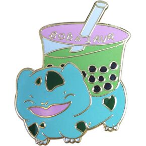 Kawaii Bulbasaur Boba Bubble Tea Straw Metal المينا دبوس حقيبة ظهر صغيرة لطيفة ملونة فريدة من نوعها مجموعة الرسوم المتحركة