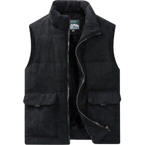 Flygo Mens Sherpa Lined Puffer Vest Corduroy Winter Vests Warm Sleeveless Quilted Fleece Vest Jacket Outerwear