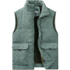 Flygo Mens Sherpa Lined Puffer Vest Corduroy Winter Vests Warm Sleeveless Quilted Fleece Vest Jacket Outerwear