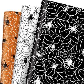 JarThenaAMCS 12 Sheets Halloween Wrapping Paper -Not Roll- Spider Web Gift Wrap Paper Orange White Black Folded Flat DIY Art Craft Paper for Party Packaging, 19.7 x 27.6 Inch