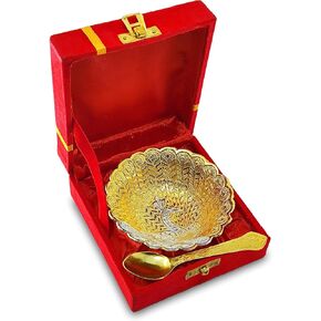 NOBILITY Silver Plated Light Weight Bowl Spoon Set with Red Box Diwali Christmas Eid Wedding Return Home Decoration Dessert Dry Fruits Serving Gifts Friends Family Corporate Gift Items