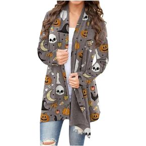 FASHGL Halloween Cardigan for Women Pumpkin Face Print Tunic Shirt Spooky Season Lightweight Long Sleeve Cardigans in Kuwait