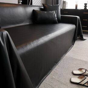 vctops Waterproof Faux PU Leather Sofa Covers for Sectional Sofa Vintage Couch Cover for Dogs Loveseat Covers Futon Cover L Shaped Cover Wipeable Couch Protector (Black,71"x165")