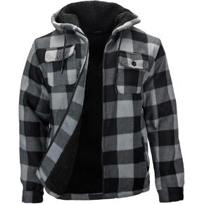 Warm Winter Coats for Men, Zip Up Heavyweight Hoodie Drawstring Hooded Plaid Thick Sherpa Fleece Jackets