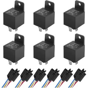 AICEL 6 Pcs 5-Pin 12V Relay Kit, 40 AMP Waterproof Relay and Harness Set, Automotive Relay with Interlocking Harness Socket Holder and Heavy-Duty Pigtail for Auto, Truck, Van, Boat (Plastic Back)