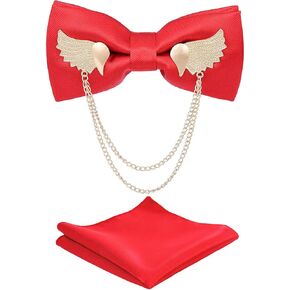 Solid Bow Tie Metal Golden Wing Bowties Hanky Set Tuxedo Banquet Neck Tie