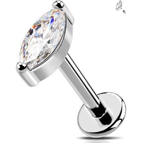 Helix Piercing Jewelry, G23 Solid Titanium Stud Earrings 16G Internally Threaded Flat Back Earrings Silver Gold, Clear CZ Helix Cartilage Tragus Conch Lobe Earrings for Women Men