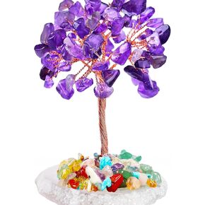 Chakra Tree of Life,Healing Crystal Tree Natural Reiki Crystals and Healing Stones,Pruple Decor for Home Office Desk Decor,Purple Decor Gifts for Women Mom Dad (Chakra) (Rose)