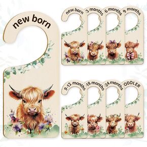 Whaline 8Pcs Baby Closet Size Dividers Watercolor Safari Animals Hanging Wooden Baby Closet Organizer Newborn to 24 Months Thicken Baby Wardrobe Organizer in Saudi Arabia