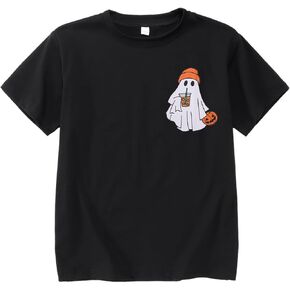 Kids Halloween Shirt Girls Boys Ghost Graphic T-Shirt Funny Ghost Pumpkin Spooky Season Short Sleeve Tee Tops 7-12Y