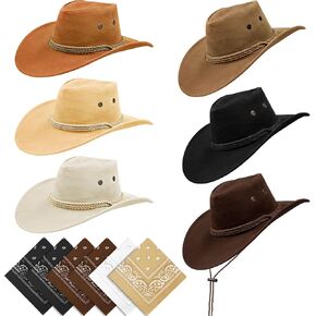 12Pcs Cowboy Hats and Bandanas,Western Cowboy Hats with Buckle Band,Wide Brim Cowgirl Hats Costume Party for Men
