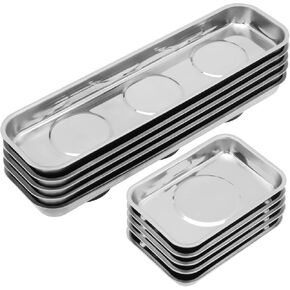 KEILEOHO 10 PCS Rectangular Magnetic Tray, Stainless Steel Magnetic Parts Tray, Magnetic Bolt Holder Tray, Magnetic Parts Holder Tray for Screws, Sockets, Bolts, 2 Sizes, Silver