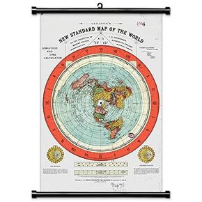 Nustila Flat Earth Map - Gleason's New Standard Map of The World - Large Canvas Print Scroll Poster with Teak Wood Frame Ready to Hang (with No Frame, 24"x36")