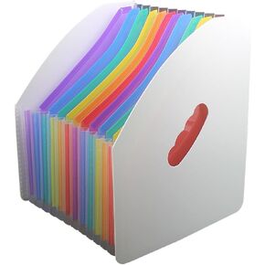 13 Pockets Expanding Accordion File Organizer, 10" x 12", Expandable A4/Letter Size Folder, Standing Document Storage Organizer for Desktop (13 Pockets, White Cover and Rainbow Pockets)