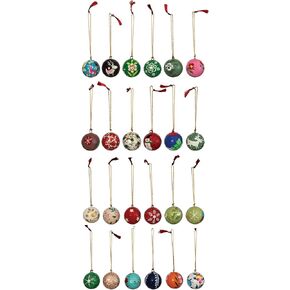 Creative Co-Op 1' Round Hand-Painted Paper Mache Ball Ornaments in Egg Crate, Multi Color, Set of 24