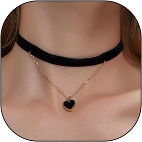 Rrdaily Layering Heart Choker Statement Necklace for Women, Gothic Small Love Shaped Black Velvet Pendant Necklace Personalized Collar Necklaces Gifts