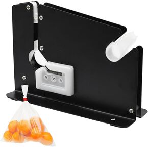 Heavy Duty Poly Bag Sealer Tape Machine with 2 Tape Roll- Steel Bag Sealing Tape Dispenser for Fruits, Greens & Ground Meat Packaging with Integrated Trimmer Blade