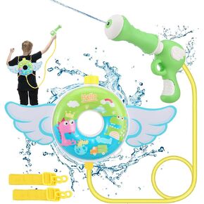 Water Gun Backpack Squirt Gun Water Blaster for Kids Dinosaur Water Shooter with 1.2L Tank with Wings Outdoor Toys for Pool Beach