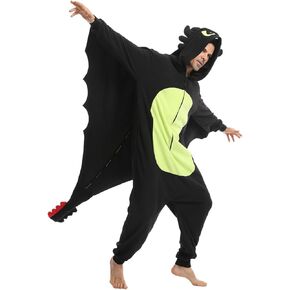 Laahoem Animal Black Dragon Pajamas Zipper Unisex Adult Hooded Men Women Jumpsuit Costume Cosplay Sleepwear