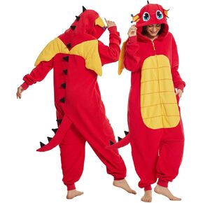 Laahoem Animal Red Dragon Pajamas Unisex Adult Zipper Hooded Sleepwear Men Women Jumpsuit Costume Cosplay