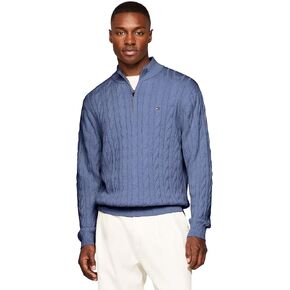 TOMMY HILFIGER Men's Signature Cable Kint Quarter Zip Pullover Sweater 2024 Collection