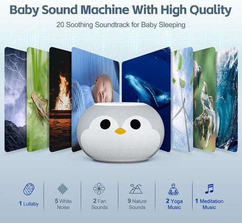 جهاز صوت ريتشر بيبي، 8+1 ضوء ليلي، ضوء متدرج، 20 صوتًا مهدئًا، قفل للأطفال، مهدئ للضوضاء البيضاء، تهويدة لغرفة الأطفال، مؤقت نوم 30/60/180 دقيقة، غرفة نوم الأطفال الصغار والأطفال، محمول (قطة) in Kuwait