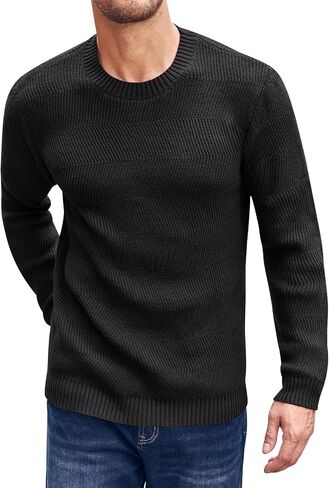 Beotyshow Men's Long Sleeve Crew Neck Casual Textured Sweaters Heavyweight Pullover Jumper in Saudi Arabia